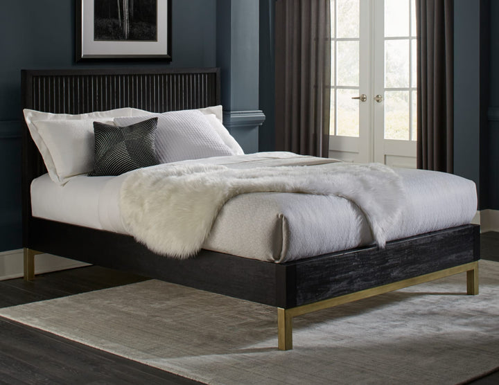 Kentfield Solid Wood King-Size Platform Bed in Black Drifted Oak