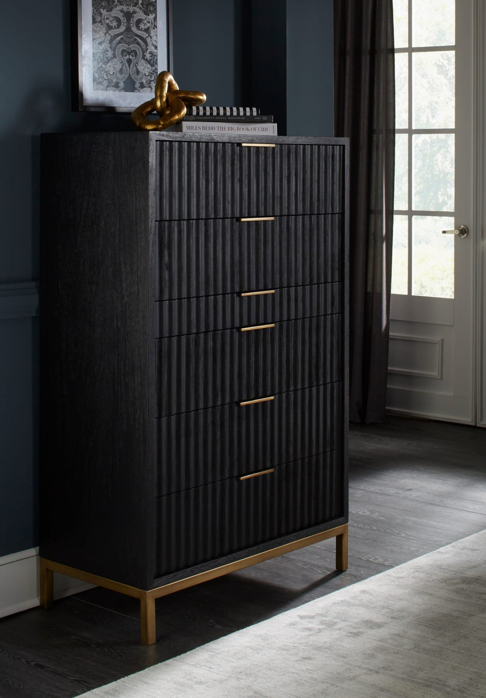 Kentfield Solid Wood Six Drawer Chest in Black Drifted Oak (2024)