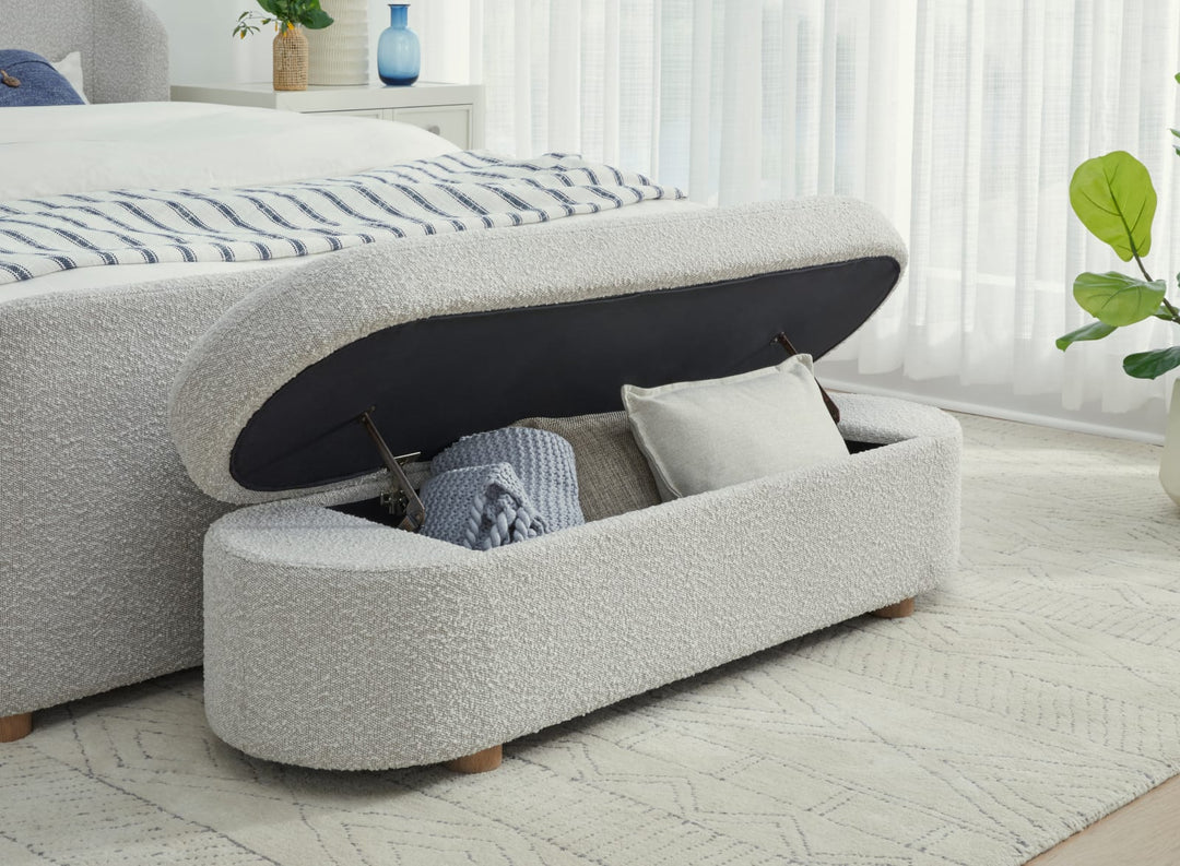 Kiki Upholstered Hinged Storage Bench in Cotton Ball Boucle – view 2