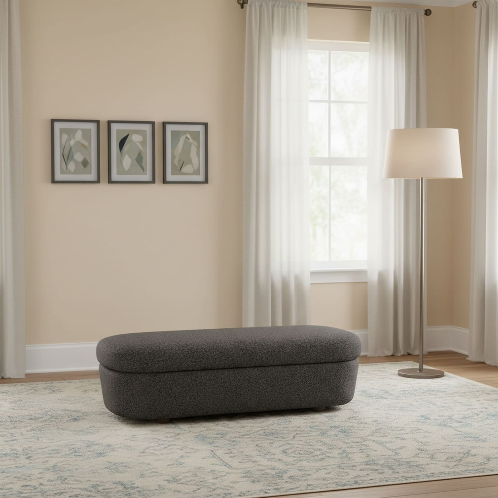 Kiki Upholstered Hinged Storage Bench in Pumpernickel Boucle (2026)