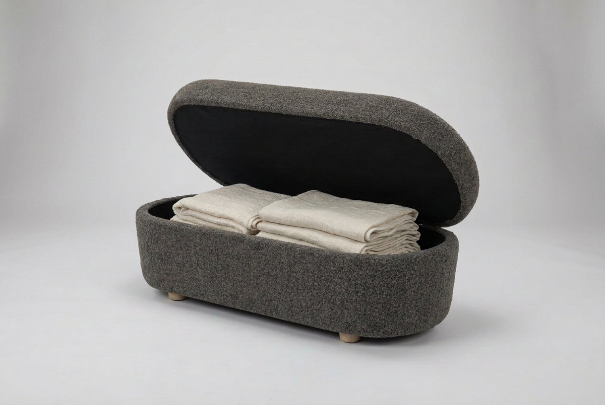 Kiki Upholstered Hinged Storage Bench in Pumpernickel Boucle (2026) view 3