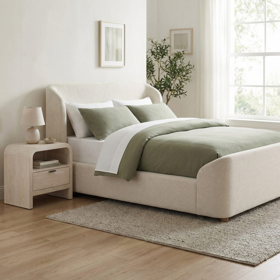 Kiki Upholstered Platform Bed in Whipped Honey Linen – view 5