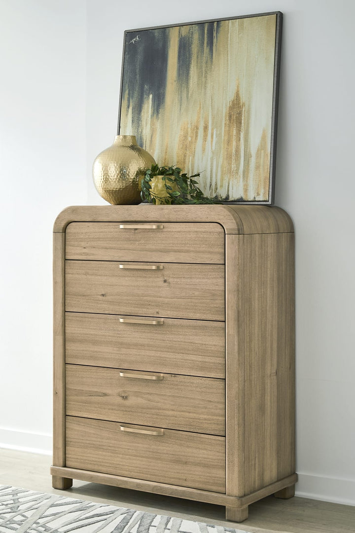 Kione Five Drawer Acacia Wood Chest in Lioness