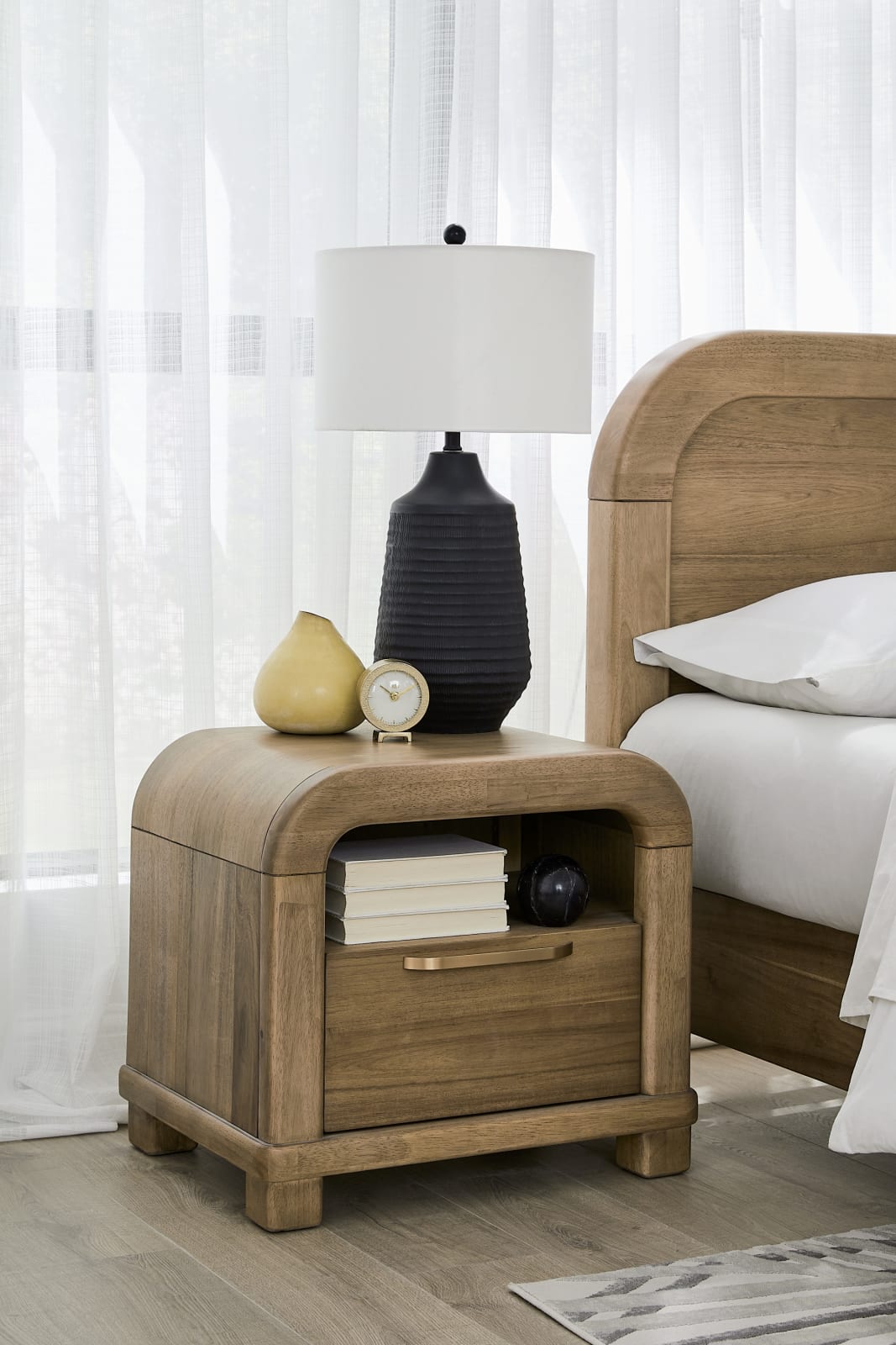Kione One Drawer Acacia Wood Nightstand in Lioness