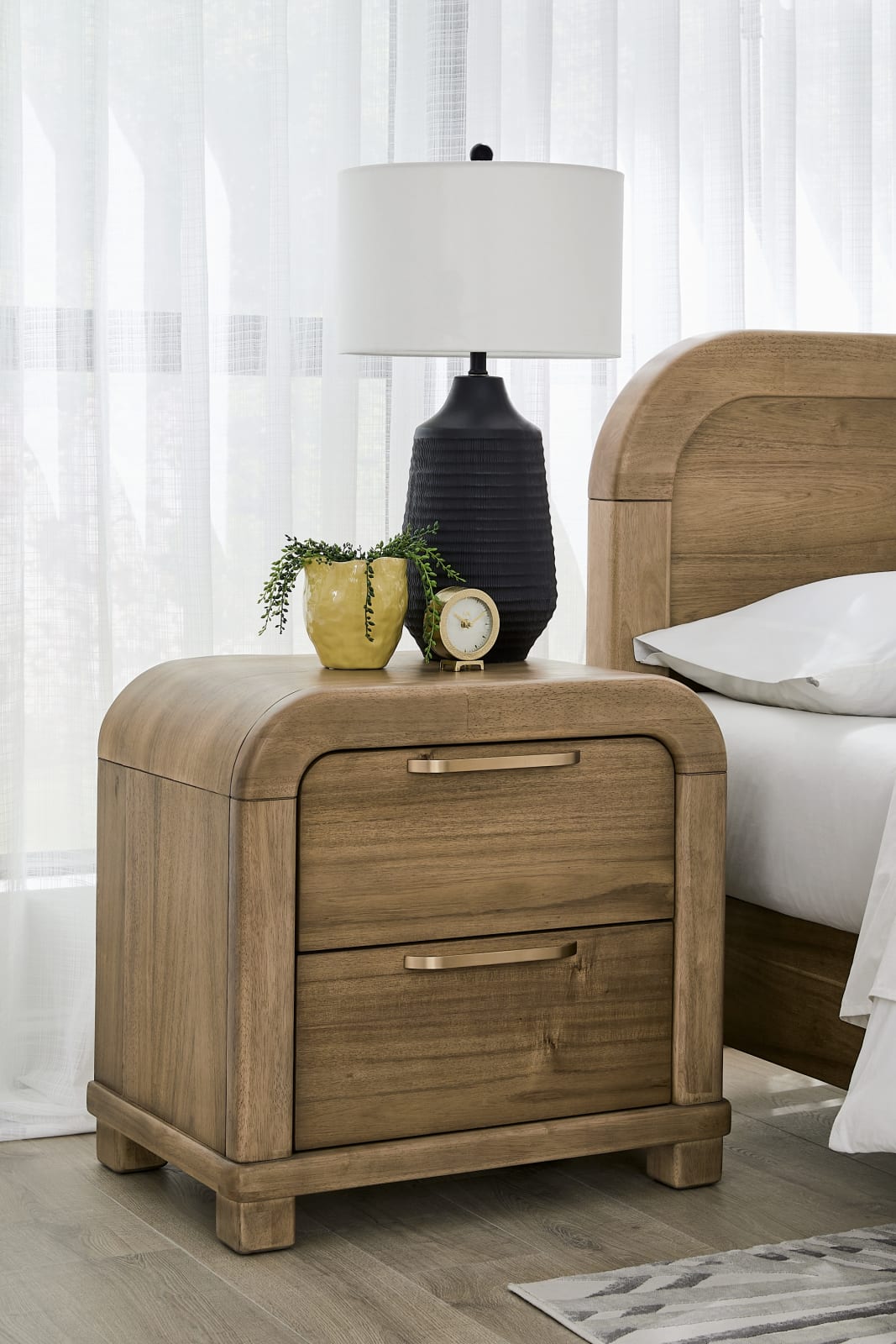 Kione Two Drawer Acacia Wood Nightstand in Lioness