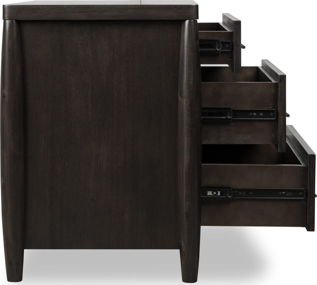 Koko Three Drawer Nightstand with Cord Management in Minx – view 6