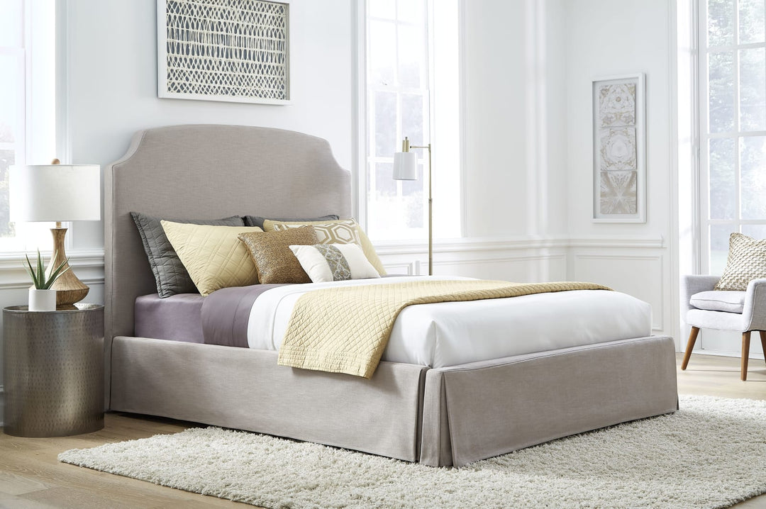 Laurel California King-Size Upholsterd Skirted Storage Panel Bed in Wheat – view 2