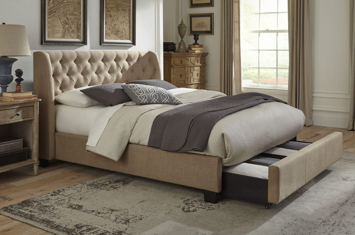 Levi King-Size Tufted Storage Bed in Toast Linen