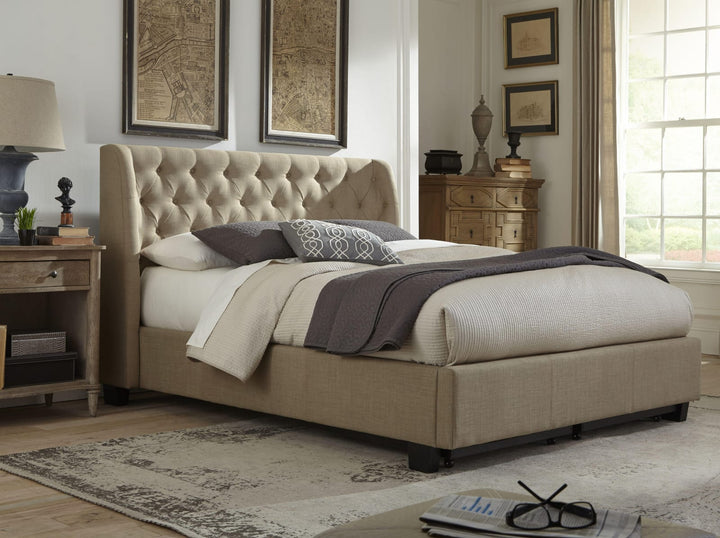 Levi California King-Size Tufted Storage Bed in Toast Linen – view 6
