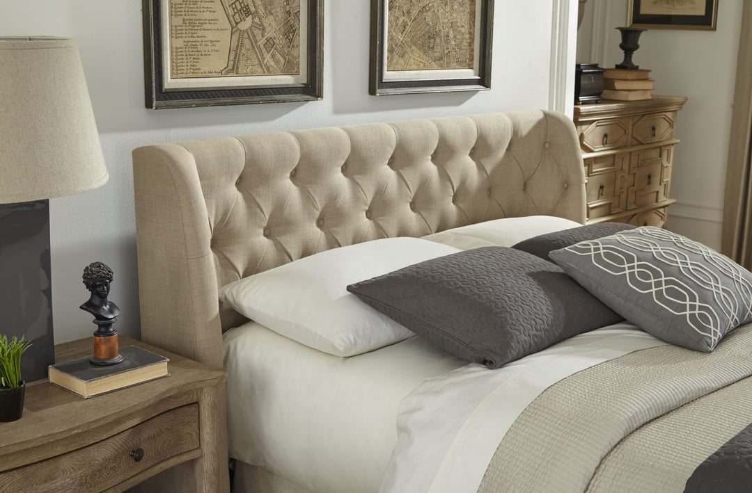 Levi Full-size Wingback Upholstered Headboard in Toast Linen