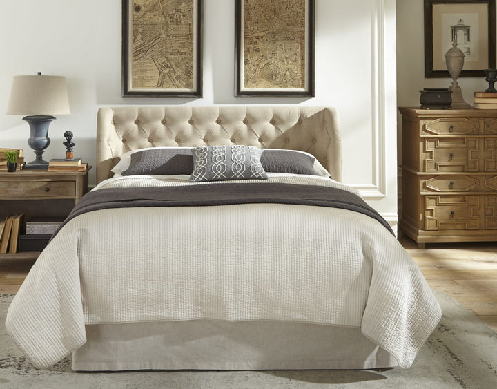 Levi Queen-size Wingback Upholstered Headboard in Toast Linen – view 2