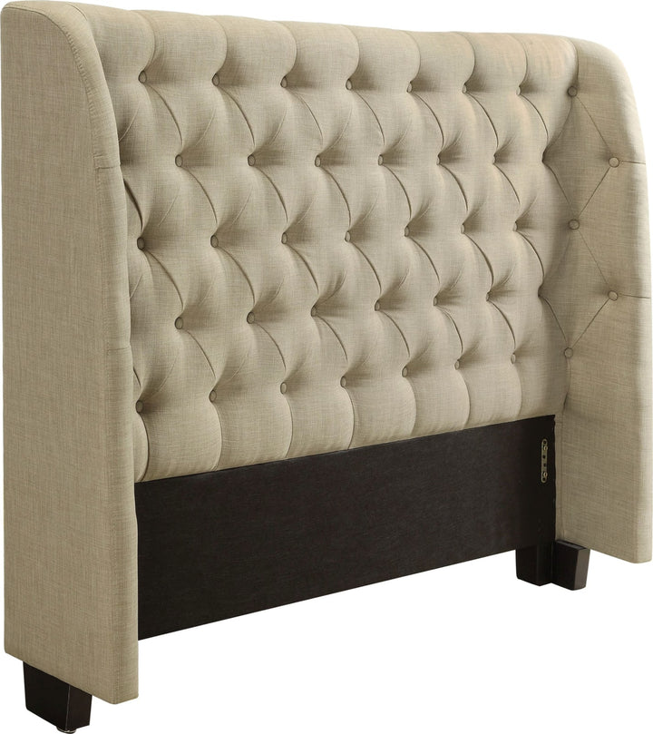 Levi Queen-size Wingback Upholstered Headboard in Toast Linen – view 4