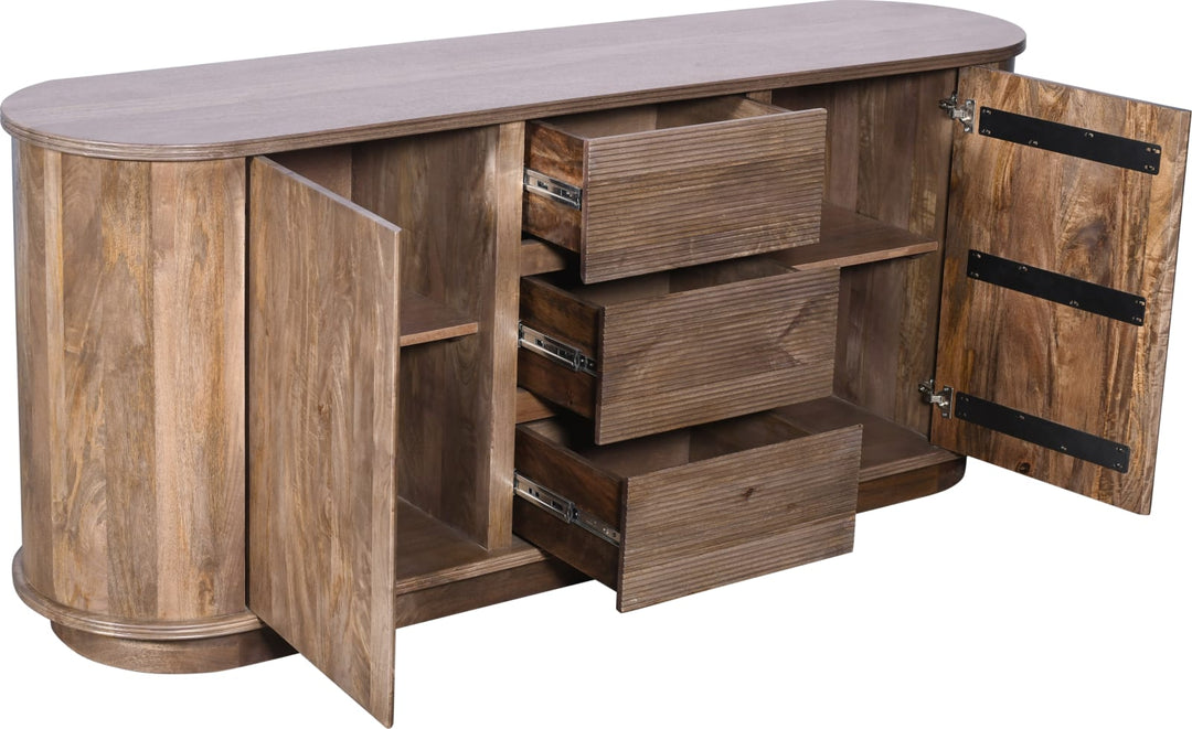 Liyana Solid Wood Three Drawer Two Door Sideboard in Natural Tan – view 3