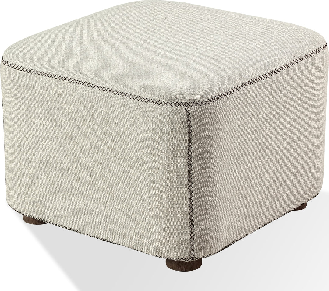 Louis Upholstered Ottoman in Natural Linen