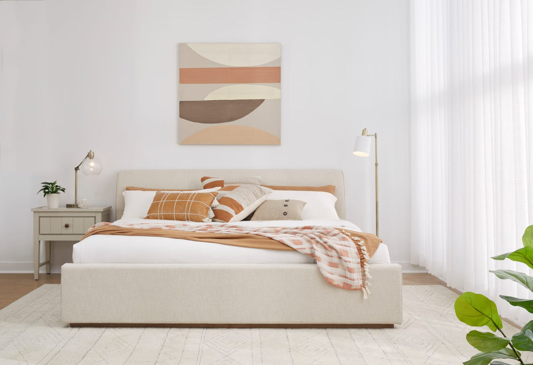 Louis California King-size Upholstered Platform Bed in Natural Linen (2026) – view 2
