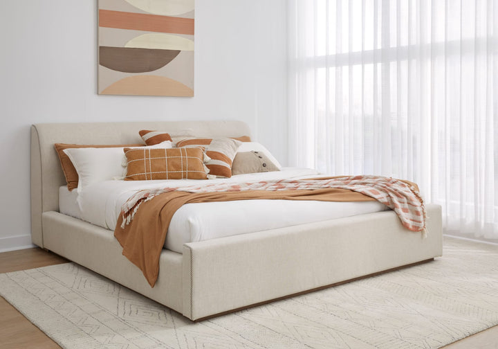 Louis Queen-size Upholstered Platform Bed in Natural Linen (2026) – view 3