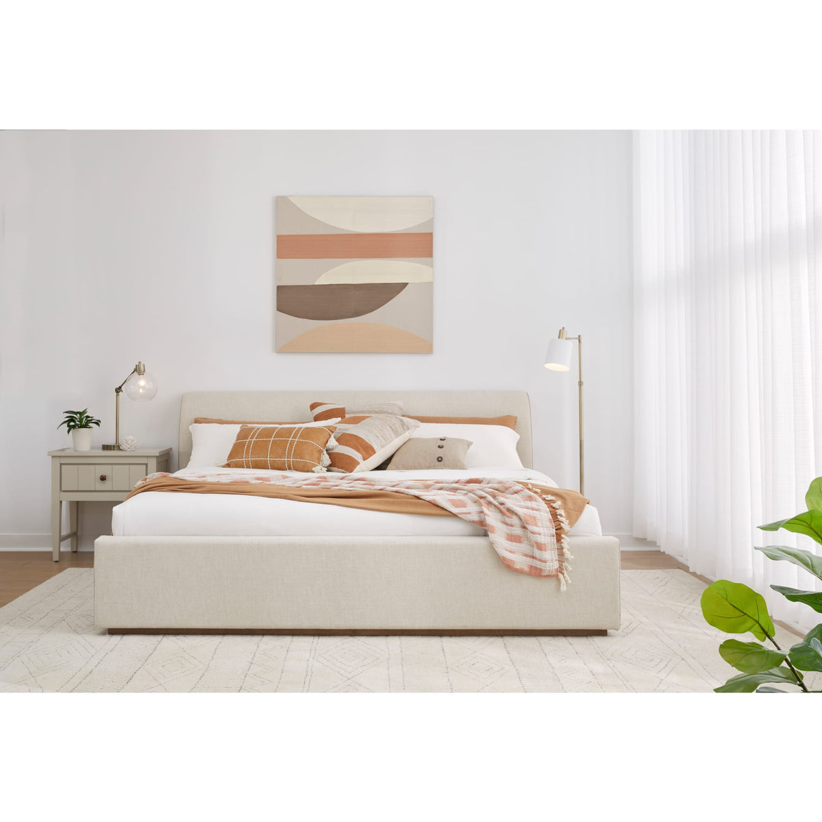 Louis Full Upholstered Platform Bed in Natural Linen