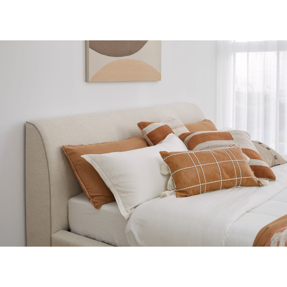 Louis Full Upholstered Platform Bed in Natural Linen