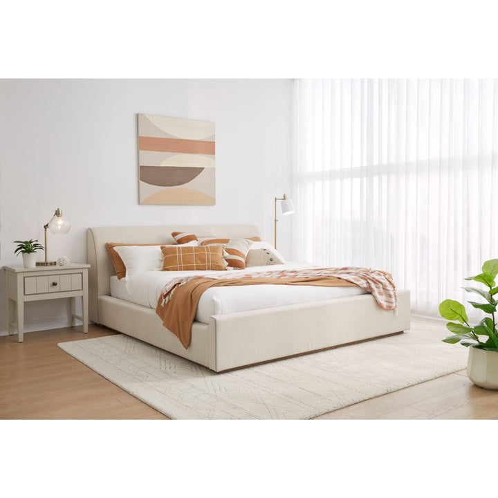 Louis Full Upholstered Platform Bed in Natural Linen