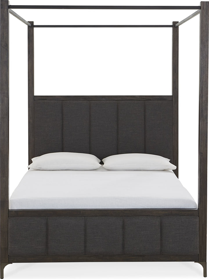 Lucerne Queen-Size Upholstered Canopy Bed in Vintage Coffee – view 4