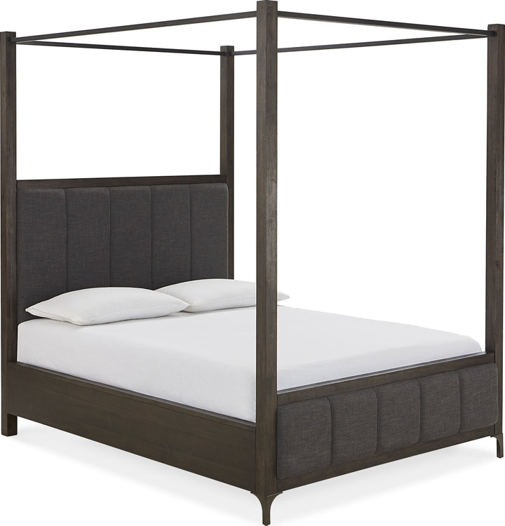 Lucerne Queen-Size Upholstered Canopy Bed in Vintage Coffee – view 5