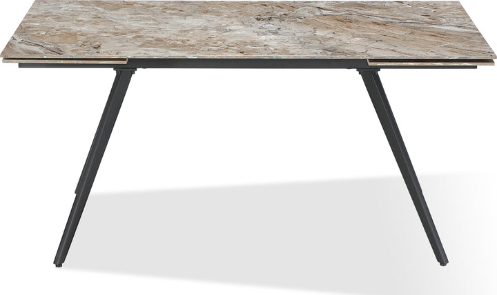 Lucia Double Extension Stone Top Metal Leg Dining Table in Rich Brown and Black