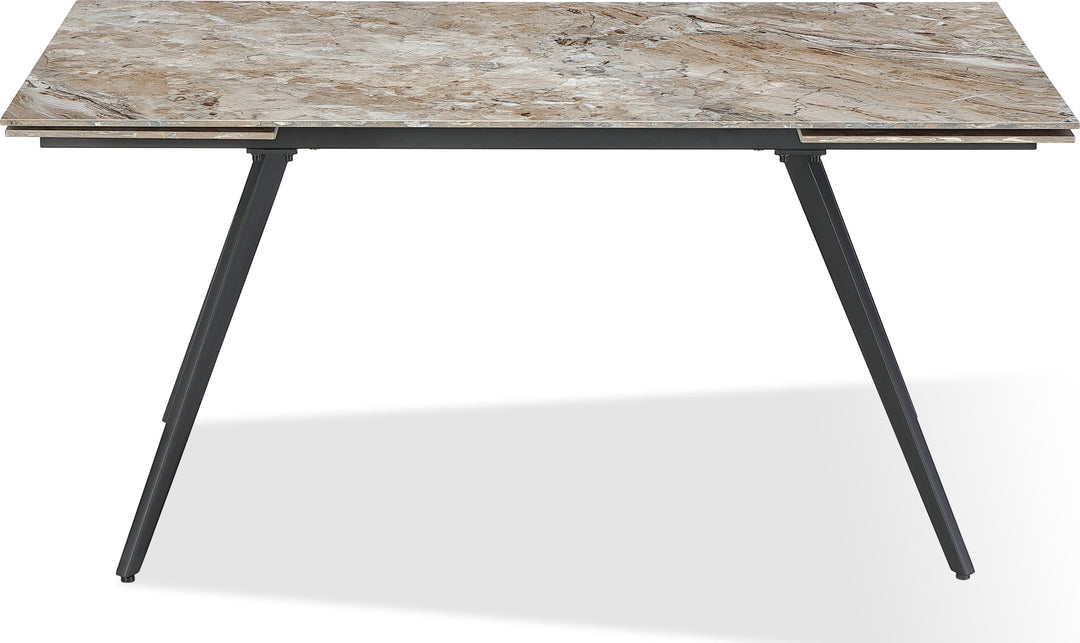 Lucia Double Extension Stone Top Metal Leg Dining Table in Rich Brown and Black – view 3