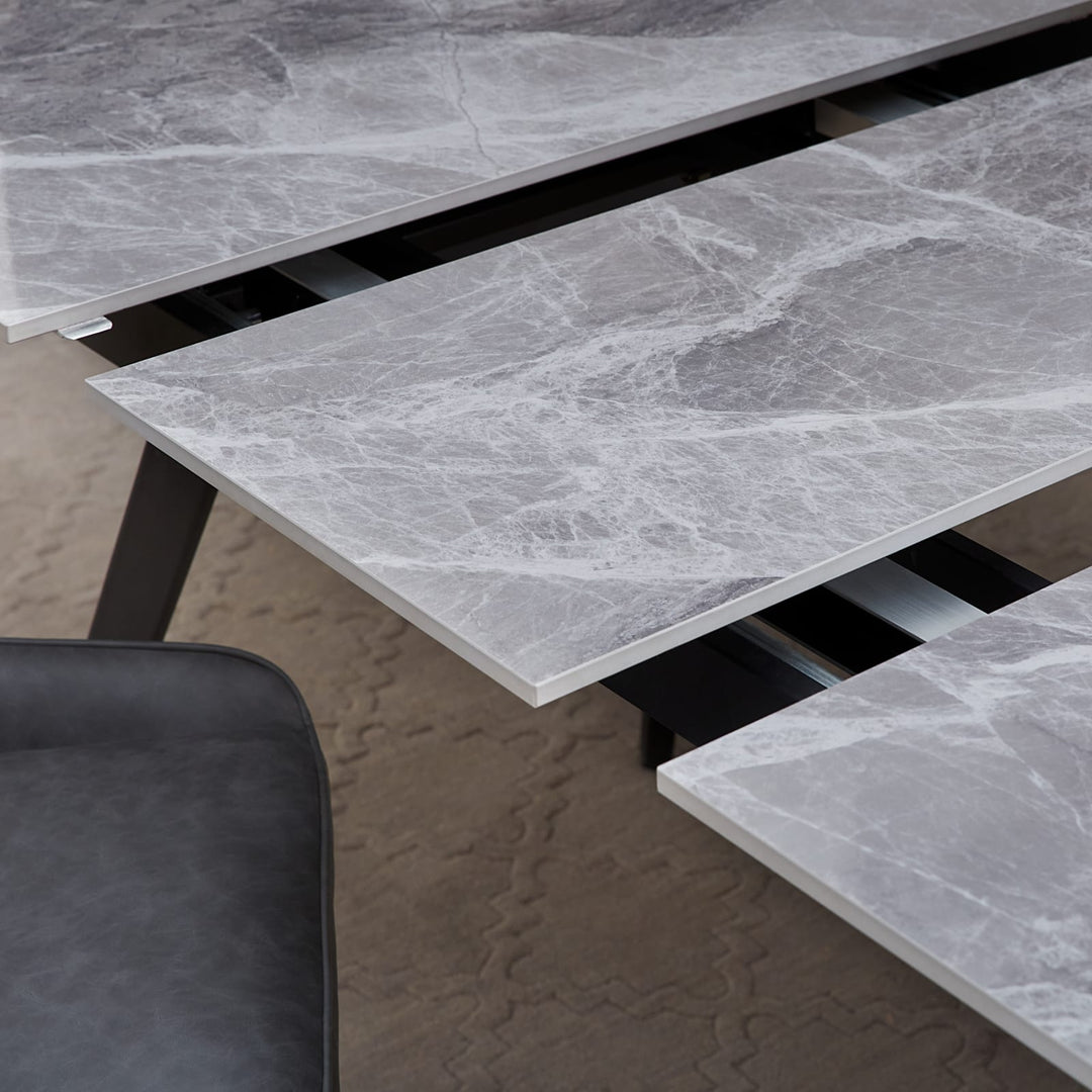 Lucia Extendable Stone Top Metal Leg Dining Table in Piedra and Black – view 3