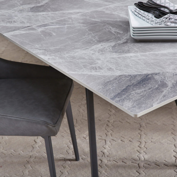 Lucia Extendable Stone Top Metal Leg Dining Table in Piedra and Black – view 8