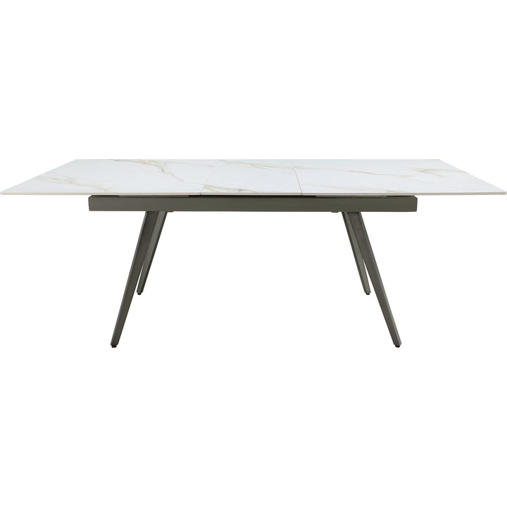 Lucia Extendable Stone Top Metal Leg Dining Table in Polished Cappuccino and Gunmetal