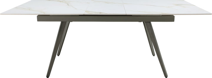 Lucia Extendable Stone Top Metal Leg Dining Table in Polished Cappuccino and Gunmetal – view 2