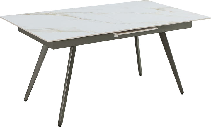 Lucia Extendable Stone Top Metal Leg Dining Table in Polished Cappuccino and Gunmetal – view 3