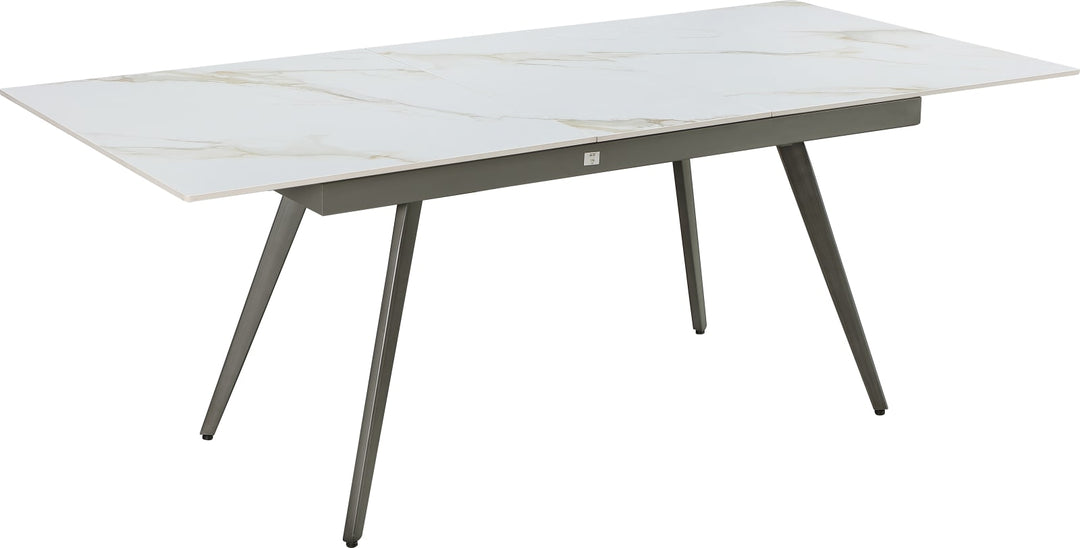 Lucia Extendable Stone Top Metal Leg Dining Table in Polished Cappuccino and Gunmetal – view 4