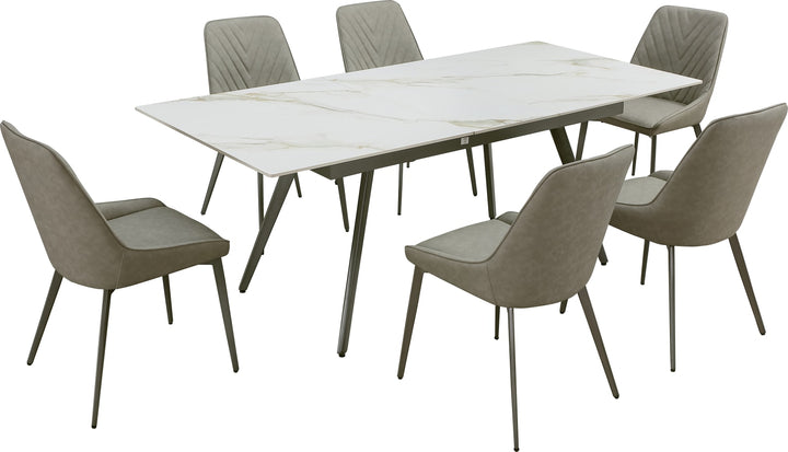 Lucia Extendable Stone Top Metal Leg Dining Table in Polished Cappuccino and Gunmetal – view 7