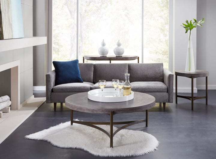 Lyon Round Natural Concrete and Metal Side Table – view 2