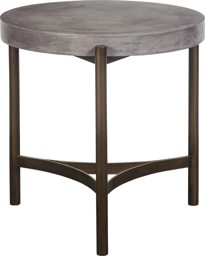 Lyon Round Natural Concrete and Metal Side Table – view 4