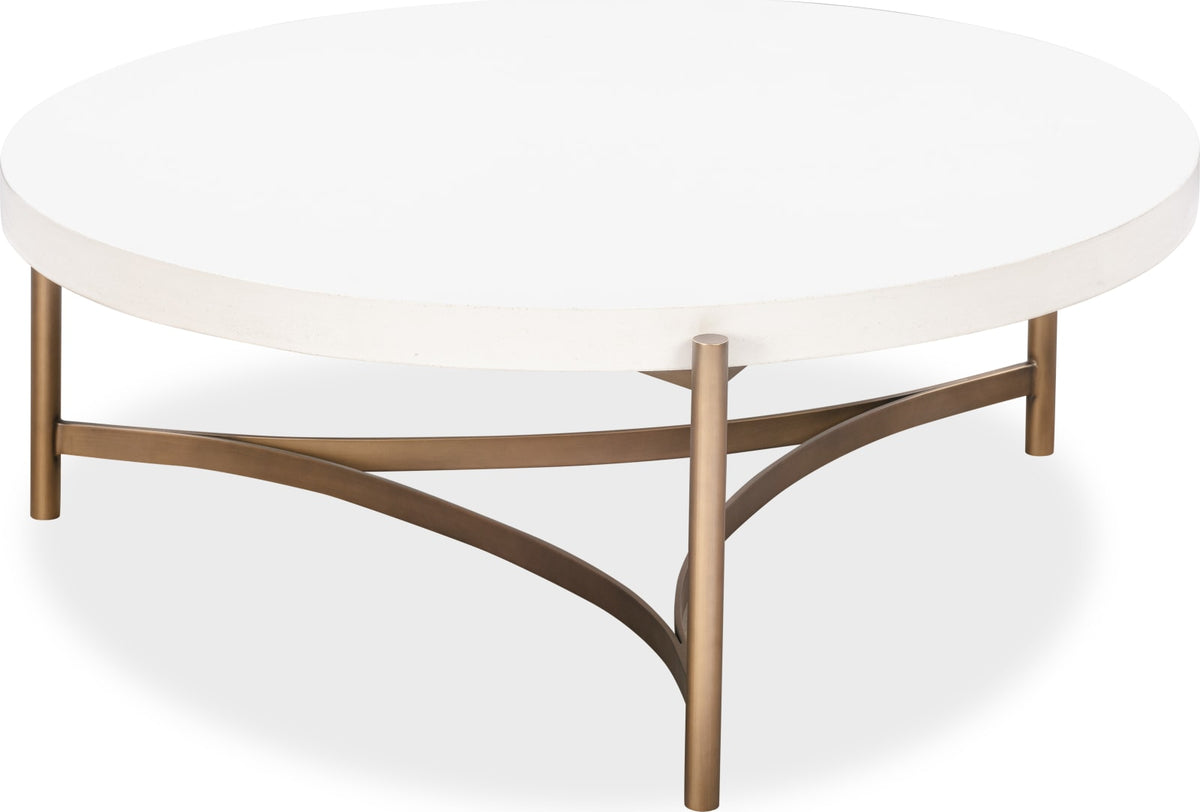 Lyon Round White Concrete and Metal Coffee Table