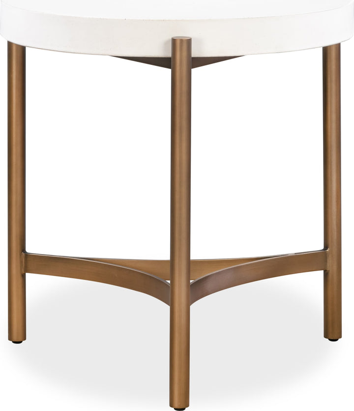 Lyon Round White Concrete and Metal Side Table – view 2