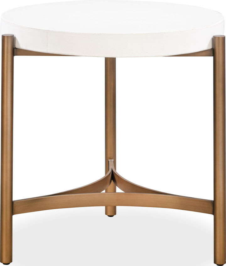 Lyon Round White Concrete and Metal Side Table – view 3