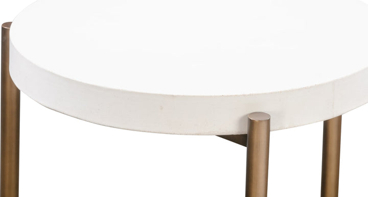 Lyon Round White Concrete and Metal Side Table – view 4