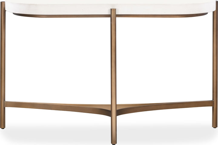 Lyon Semi-circular White Concrete and Metal Console Table – view 2
