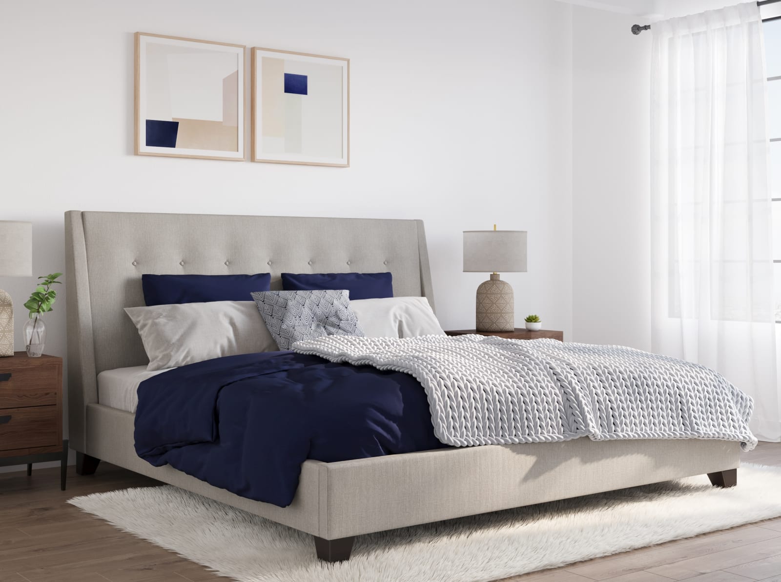 Madera King-size Upholstered Platform Bed in Putty