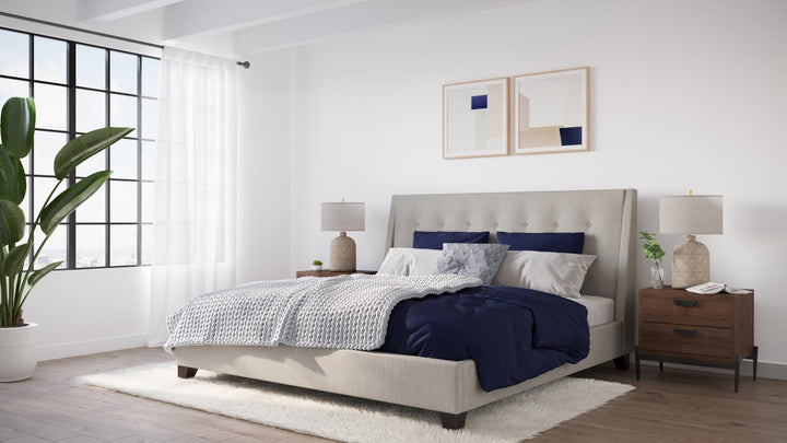 Madera Queen-Size Upholstered Platform Bed in Putty (2026) – view 2
