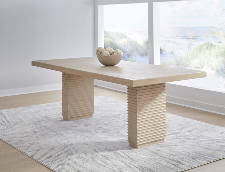 Magnolia Double Pedestal Wooden Dining Table in Daffodil