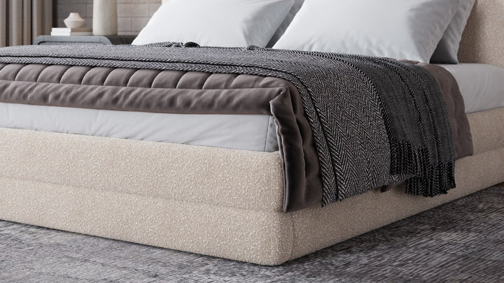 Maya California King-size Upholstered Platform Bed in Brun Boucle – view 2