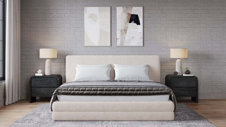 Maya California King-size Upholstered Platform Bed in Brun Boucle – view 4