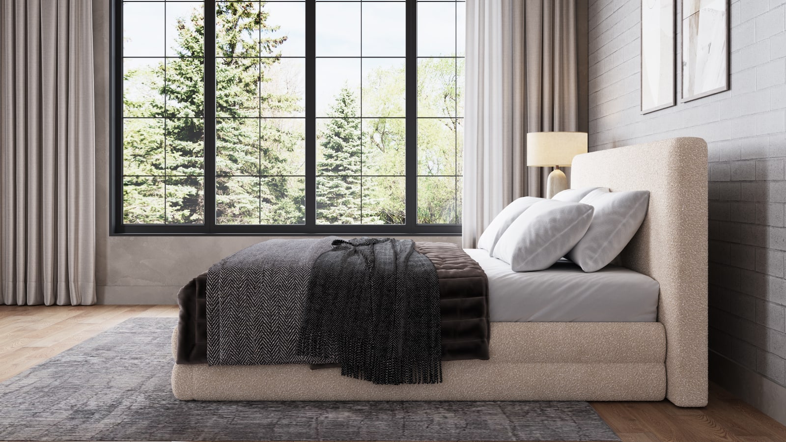 Maya Queen-size Upholstered Platform Bed in Brun Boucle (2026)
