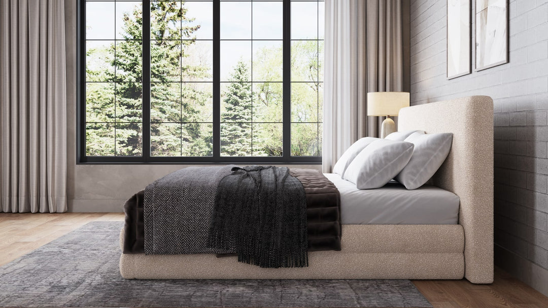 Maya Queen-size Upholstered Platform Bed in Brun Boucle (2026)