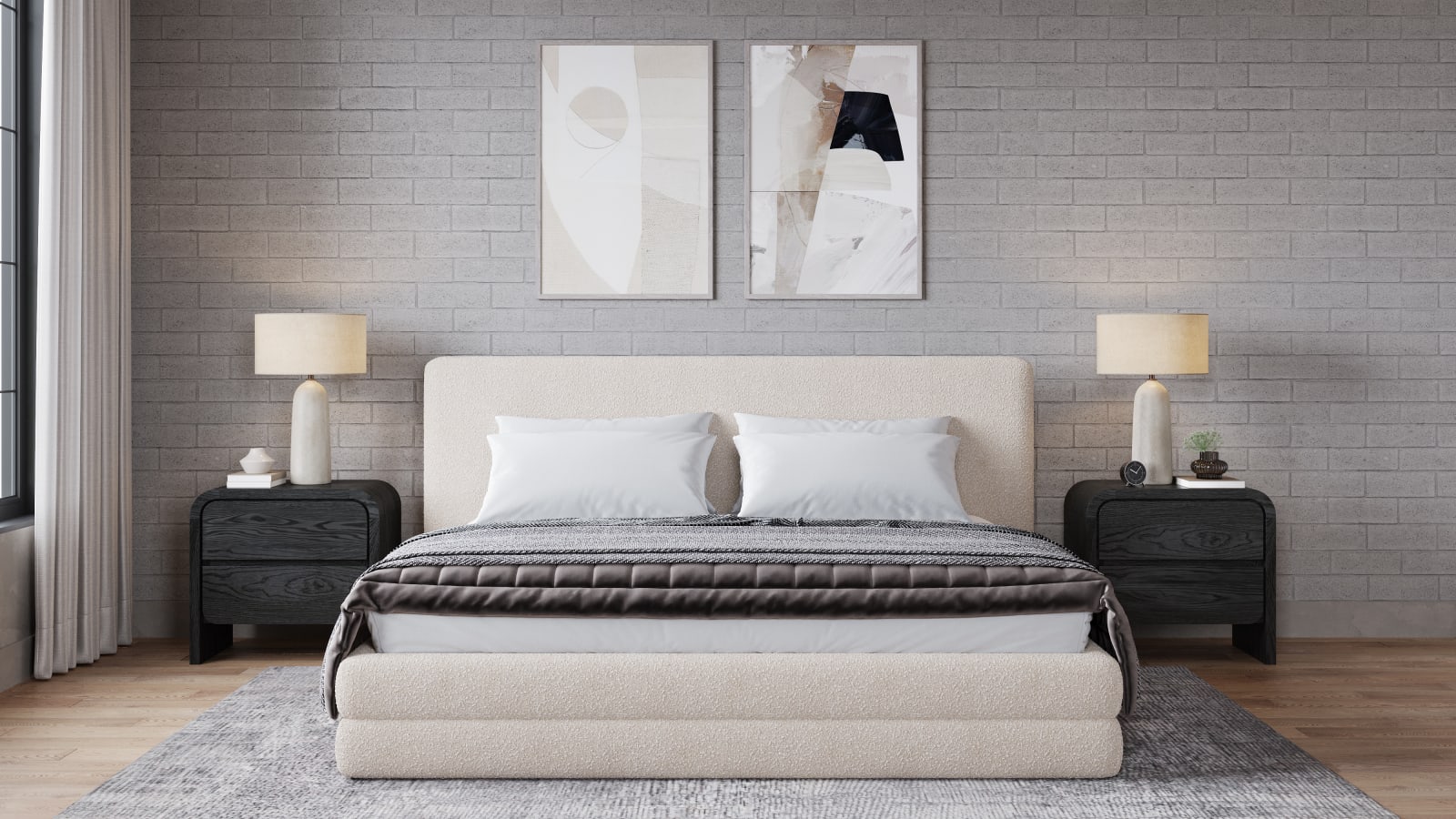 Maya California King-size Upholstered Platform Bed in Brun Boucle (2026) – view 2