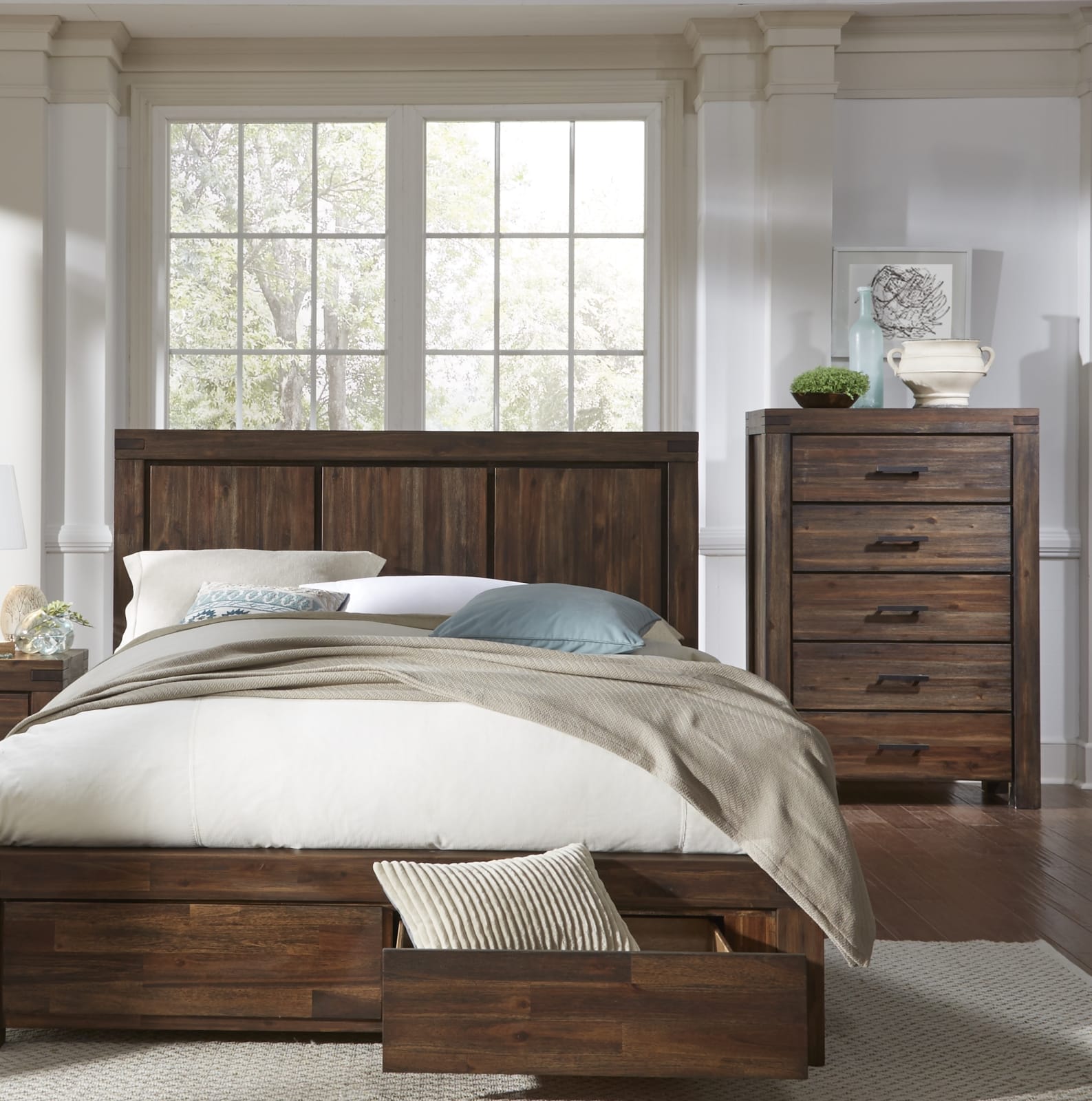 Meadow Five Drawer Solid Wood Chest in Brick Brown (2024) – view 2